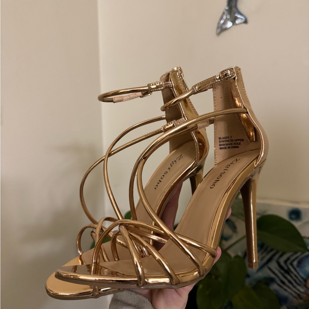Zigi Soho Metallic Gold Strappy Heels